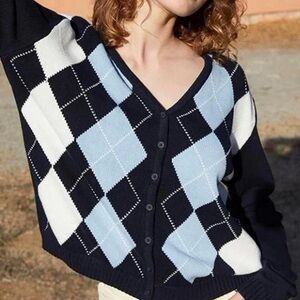 BRANDY MELVILLE Argyle V-Neck Cardigan Sweater Size Small